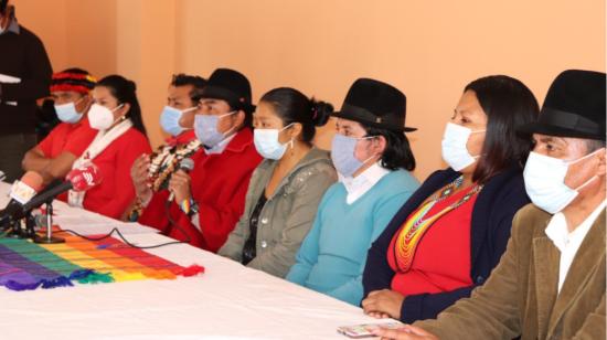 Leonidas Iza, presidente de la Conaie, durante una rueda de prensa en Quito. 4 de agosto de 2021