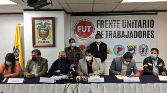 Rueda de prensa de CEOSL, FUT y organizaciones sociales sobre movilizaciones, el 3 de agosto 2021.