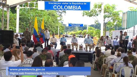 Los presidentes de Ecuador, Guillermo Lasso, y de Colombia, Iván Duque, durante la inauguración del nuevo eje binacional, el 14 de agosto de 2021.