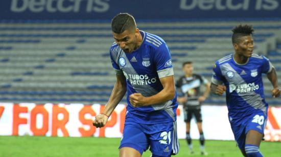 José Cevallos celebra el gol anotado frente a Macará en el estadio George Capwell, el sábado 14 de agosto de 2021.