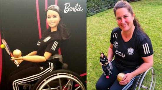 La atleta paralímpica chilena Francisca Mardones junto a la Barbie inspirada en ella.