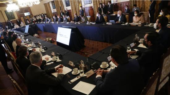 Primer gabinete ministerial del gobierno del presidente Guillermo Lasso, en el Palacio de Carondelet, en Quito, el 13 de junio de 2021.