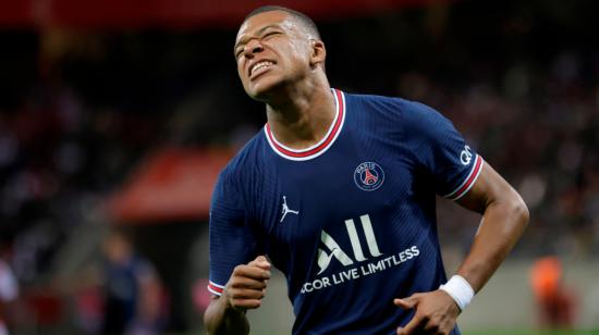 Kylian Mbappé del PSG durante el partido de fútbol de la Ligue 1 francesa entre el Stade Reims y el Paris Saint-Germain, el domingo 29 de agosto de 2021.