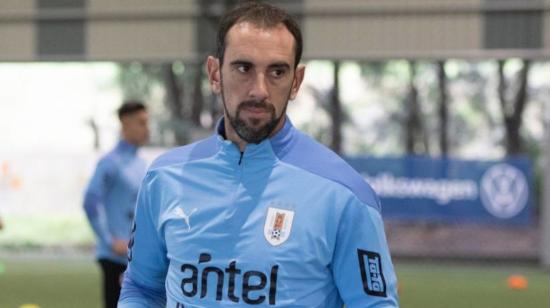 El jugador, Diego Godín, en uno de los entrenamientos del combinado uruguayo.