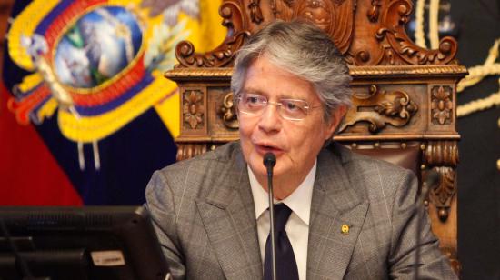 El presidente Guillermo Lasso durante una audiencia en el Palacio de Carondelet