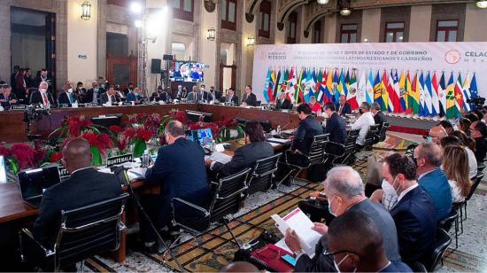 Sesión de la cumbre presidencial de la Comunidad de Estados Latinoamericanos y Caribeños (Celac), en Palacio Nacional de la Ciudad de México, el 18 de septiembre de 2021.