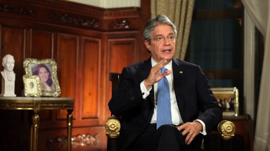El presidente Guillermo Lasso durante una cadena nacional el 23 de septiembre de 2021.