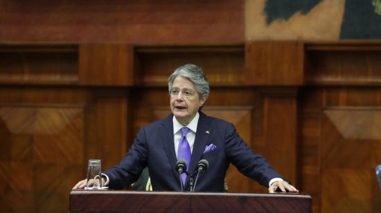 El presidente de la República, Guillermo Lasso, brinda un discurso en la Asamblea Nacional, el 17 de agosto de 2021.