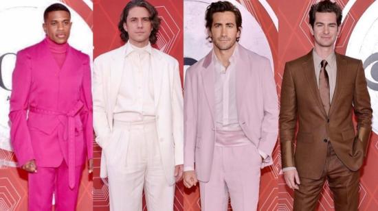 Premios Tony 2021: los actores Jeremy Pope en Louis Vuitton, Aaron Tveit en The Row, Jake Gyllenhaal en Prada y Andrew Garfield en Burberry.