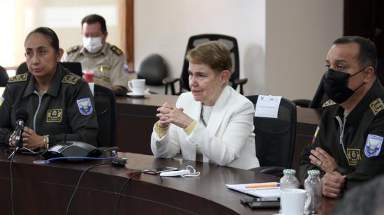 Videoconferencia de la ministra de Gobierno, Alexandra Vela, con los jefes de zona y subzona, de la Policía Nacional, el 29 de septiembre de 2021.