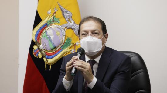 El alcalde de Quito, Santiago Guarderas, durante una rueda de prensa en el Municipio, el 30 de septiembre de 2021.