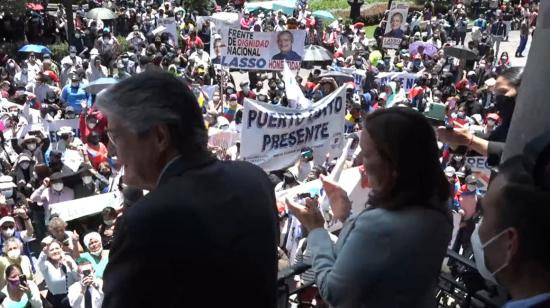 El presidente Lasso durante una concentración por la paz, en Carondelet, el 12 de octubre de 2021.