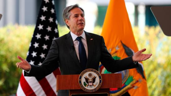 El secretario de Estado de Estados Unidos, Antony Blinken, durante evento en la Universidad San Francisco de Quito, el 20 de octubre 2021.