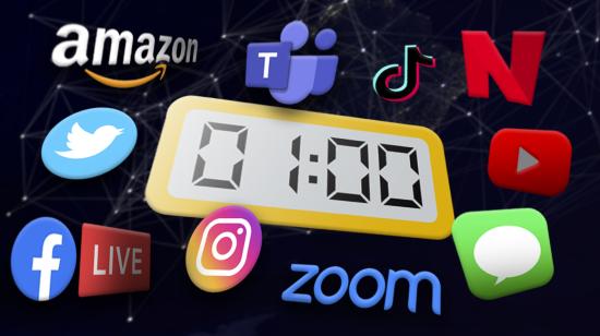 Logos de aplicaciones y herramientas de Internet con un reloj.