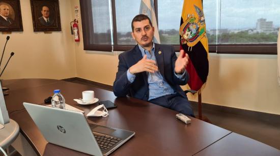 El presidente de la Cámara de Comercio de Guayaquil, Miguel Ángel González, en una entrevista con PRIMICIAS, el 25 de enero de 2021.