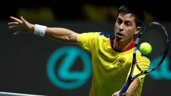 Gonzalo Escobar, en el partido de dobles de Ecuador ante Rusia, en Madrid, el 27 de noviembre de 2021.