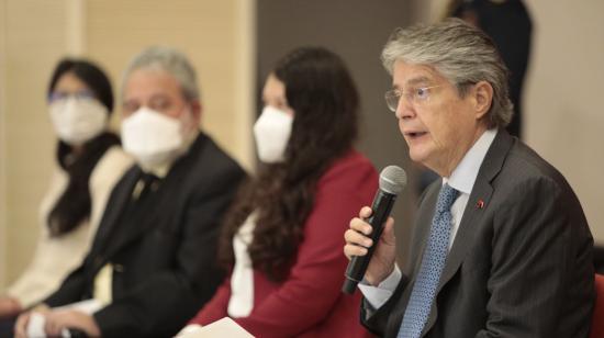 El presidente Guillermo Lasso en la presentación de los lineamientos de la política anticorrupción, el 9 de diciembre de 2021, en Quito.