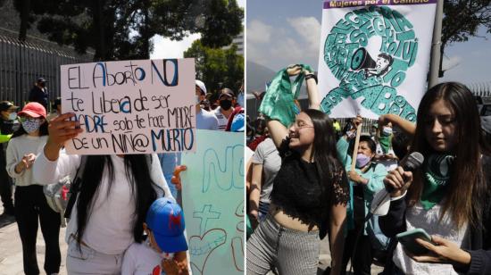 Colectivos a favor y en contra de la despenalización del aborto en casos de violación en los exteriores de la Asamblea, el 9 de diciembre de 2021.