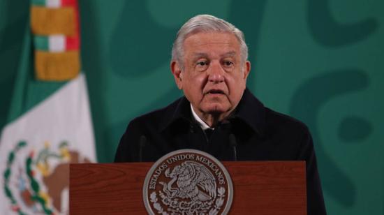 El mandatario mexicano, Andrés Manuel López Obrador, durante una conferencia, en el Palacio Nacional. México, 13 de diciembre de 2021