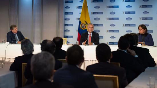 El presidente colombiano Iván Duque, en una reunión con empresarios por el salario mínimo el 14 de diciembre de 2021.