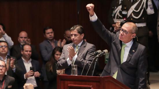 A semanas de entregarse a la justicia, el 21 de junio de 2017, Jorge Glas presentó una rendición de cuentas en la Asamblea.