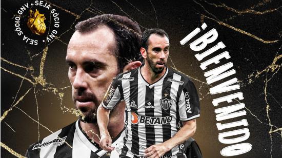 Afiche de bienvenida al defensa uruguayo, Diego Godín, por parte de su nuevo club, el Atlético Mineiro el 12 de enero de 2022.