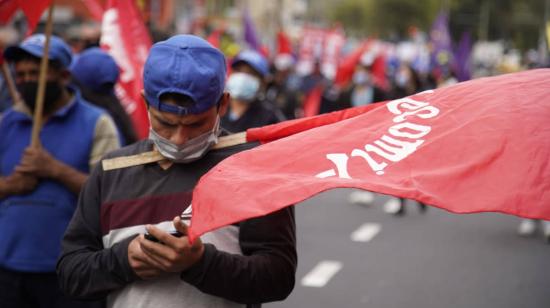 Marcha convocada por los sindicatos en el Centro Histórico de Quito. 26 de octubre de 2021