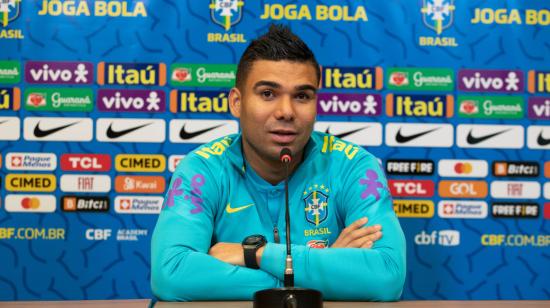 Casemiro, durante una rueda de prensa en un hotel en Quito, el martes 25 de enero de 2022.