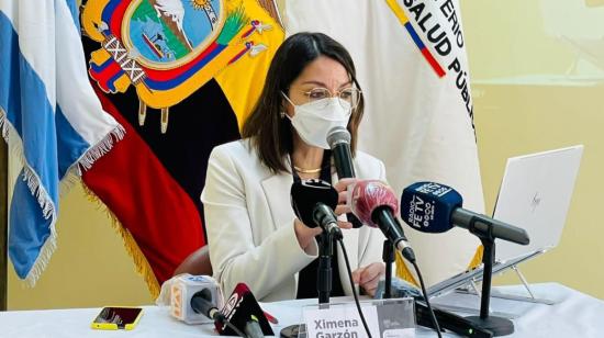 La ministra de Salud, Ximena Garzón, en un conversatorio en el Hospital Francisco de Icaza Bustamante, de Guayaquil, el 26 de enero de 2022.