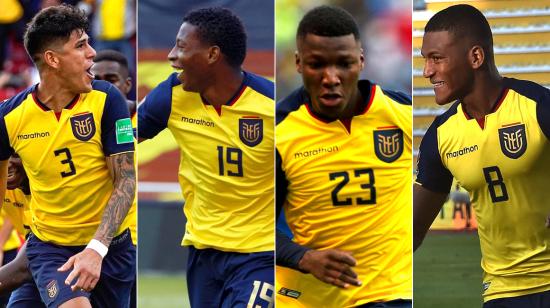 Piero Hincapié, Gonzalo Plata, Moisés Caicedo y Carlos Gruezo vistiendo la camiseta de Ecuador.