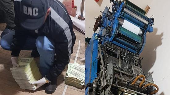 Miles de dólares falsos, máquinas y otras evidencias decomisaron las autoridades tras desarticular a una banda que falsificaba billetes en Saraguro, Loja, el 8 de febrero de 2022.