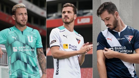 Las tres camisetas de Liga de Quito para la temporada 2022.