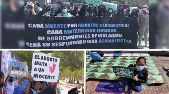 Grupos a favor y en contra del aborto en casos de violación se concentraron en los exteriores de la Asamblea, el 17 de febrero de 2022.