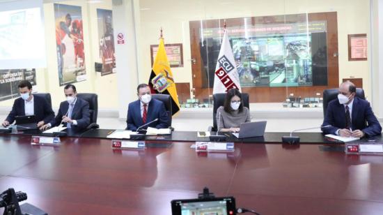 Rueda de prensa del COE Nacional, en el ECU 911 de Quito, el 17 de febrero de 2022 donde se anunciaron nuevas medidas.