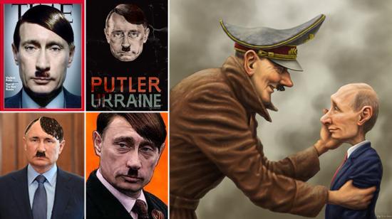 Collage con ilustraciones de Vladimir Putin comparado con Adolfo Hitler. 