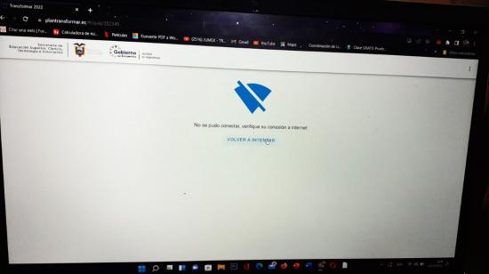 La página web para rendir la prueba de ingreso a universidades, Transformar, presentó fallas. Guayaquil, 23 de marzo de 2022.