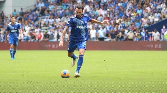 Sebastián Rodríguez, de Emelec, en el partido ante Delfín, el 21 de marzo de 2022.