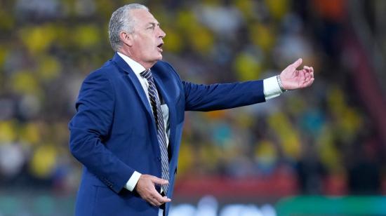 Gustavo Alfaro, durante el partido de Ecuador-Argentina, en el estadio Banco Pichincha, el 29 de marzo de 2022.