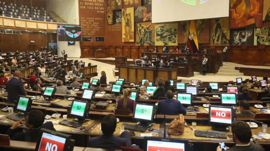 El Pleno de la Asamblea, durante la votación sobre el veto a la Ley para garantizar el aborto en casos de violación, este 5 de abril de 2022.