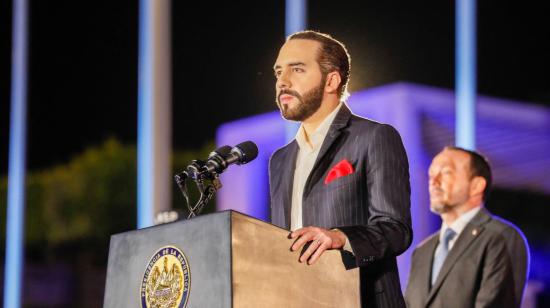 El presidente de El Salvador, Nayib Bukele, durante un discurso el 4 de abril de 2022.