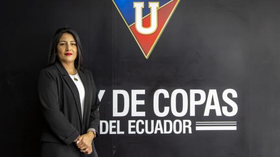 María José Benítez, en las instalaciones de Liga de Quito, después de atender una entrevista para Primicias, en marzo de 2022.