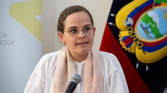 La ministra de Educación, María Brown, durante un evento en Quito, el 5 de abril de 2022.