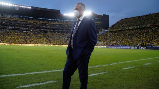 Gustavo Alfaro, durante el partido entre Ecuador y Argentina, el 29 de marzo, en el estadio Banco Pichincha de Guayaquil. 