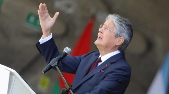 El presidente Guillermo Lasso, durante un evento realizado en la Cima de la Libertad, en Quito, el 23 de marzo de 2022.