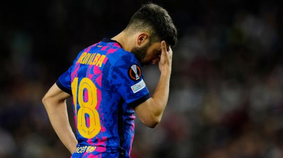 Jordi Alba, en el partido del Barcelona ante el Frankfurt, en el Camp Nou, el 14 de abril de 2022.