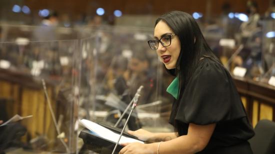 La asambleísta Johanna Moreira, durante el segundo debate de la ley para garantizar el aborto en casos de violación, el 17 de enero de 2022.