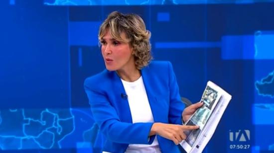 La alcaldesa de Guayaquil, Cynthia Viteri, durante su entrevista en Teleamazonas, el 6 de mayo de 2022.