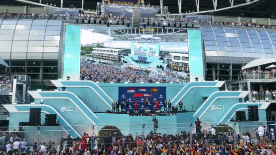 Vista panorámica del podio en el Gran Premio de Fórmula 1 de Miami, el 8 de mayo de 2022.