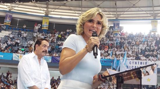 La alcaldesa de Guayaquil, Cynthia Viteri, en el anuncio de su reelección, el 25 de mayo de 2022. 