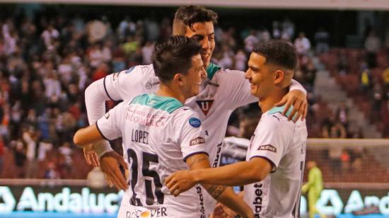 Jugadores de Liga de Quito, durante el partido ante Macará, el 29 de mayo de 2022.